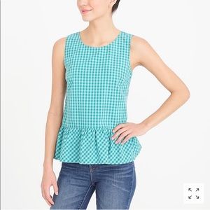 J.Crew Gingham Printed bow-back peplum tank top in green/blue - size XXS